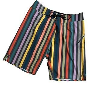 Lululemon Men's Rainbow Striped Board Shorts, Multicolor, Lined, Size 32